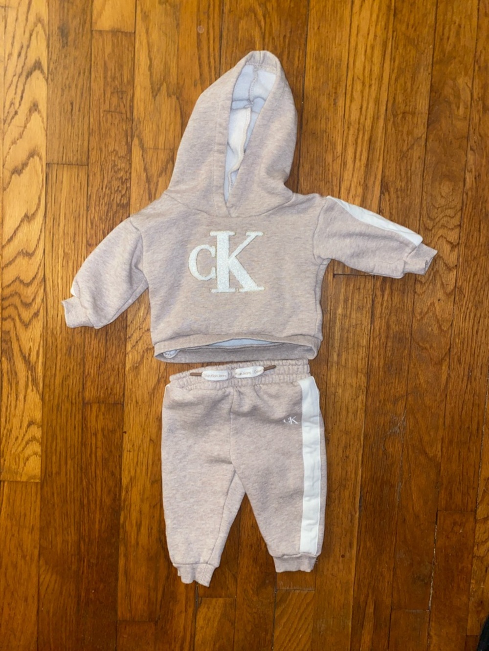 Calvin Klein Kids Taupe Jogger Set with White Stripes